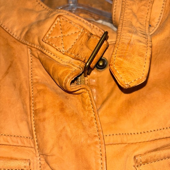 Banana Republic soft Leather Aviator Bomber Jacket Tan Juniors SzXS Y2K - Picture 3 of 16